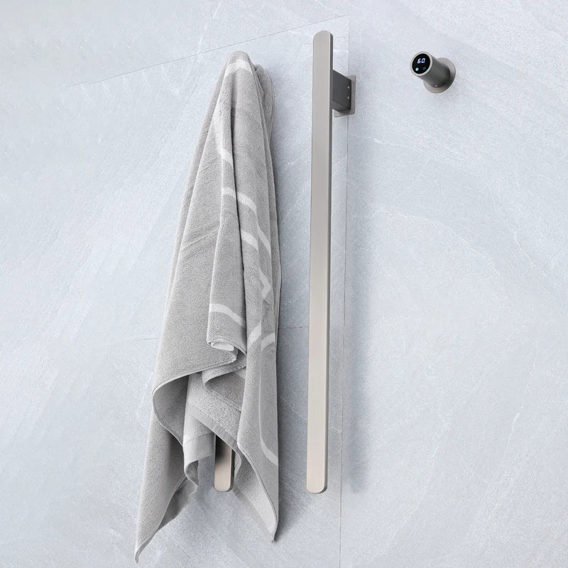 Gray Bathroom Towel Warmer Hidden Wires Electric Heated Towel Rail Temperature Time Control Bath Electric Towel Rack