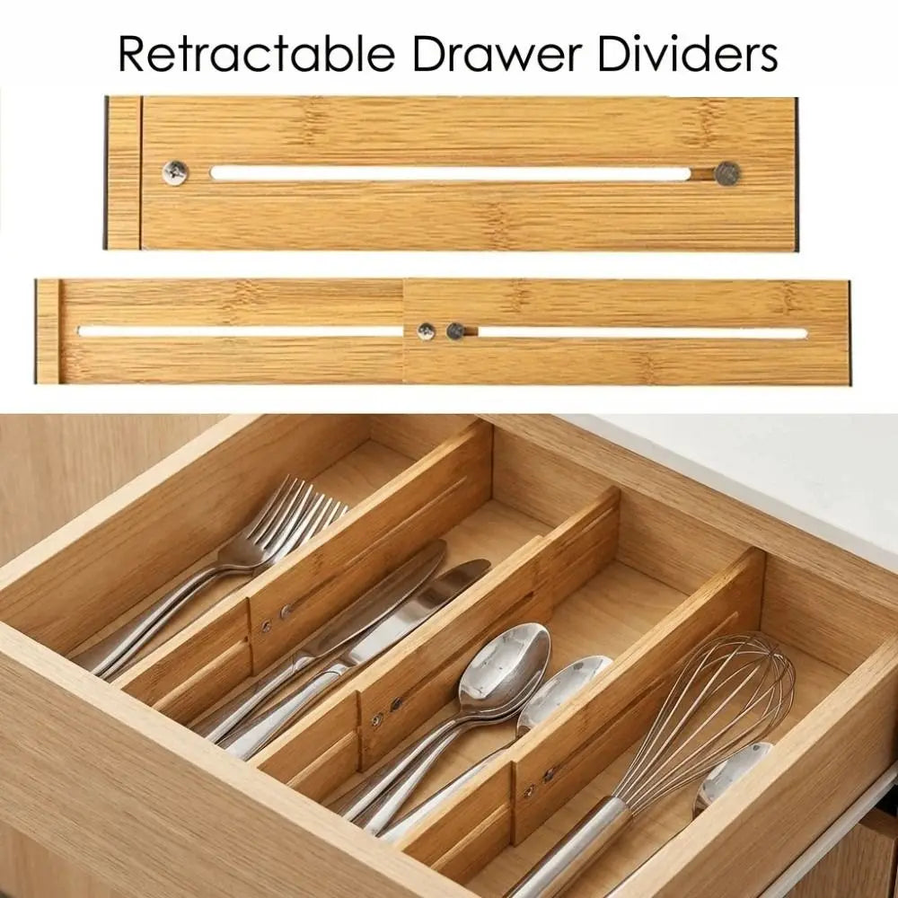 Bamboo Retractable Drawer Dividers Creative Secure Fit Adjustable Partition Board DIY Eco-Friendly Expandable Drawer Separators