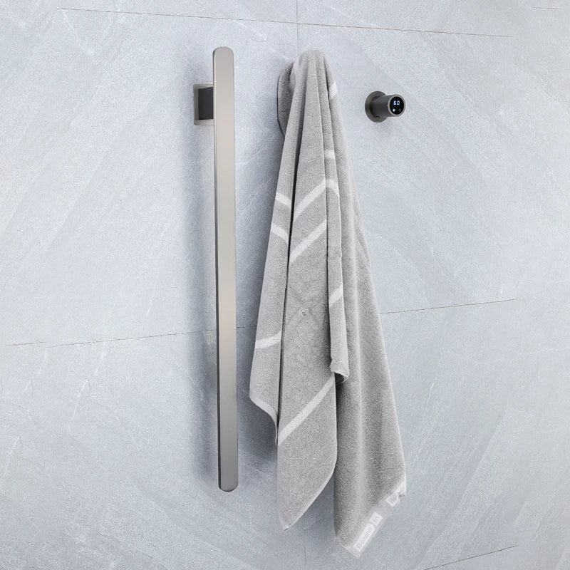 Gray Bathroom Towel Warmer Hidden Wires Electric Heated Towel Rail Temperature Time Control Bath Electric Towel Rack