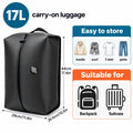 GetVelqo 17L black vacuum compression bag for carry-on luggage with dimensions and clothing capacity.