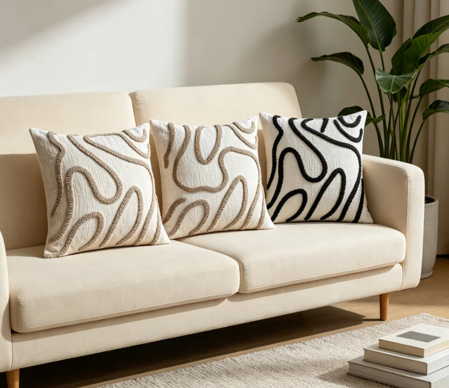 45X45 Boho Style Chenille Decorative Throw Pillow Cover Soft Geometric Lines Cushion Covers 3-Color Pillowcase Sofa Living Room