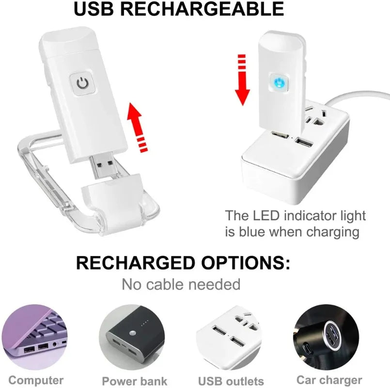 Mini Light Reading Clip Light LED Small Night Light USB Charging Adjustable Brightness Eye Protection Portable