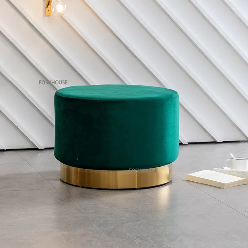 Nordic Lamb Wool Ottoman Living Room Furniture for Home Light Luxury Sofa Footstool Changing Shoe Stool Living Room round Stool