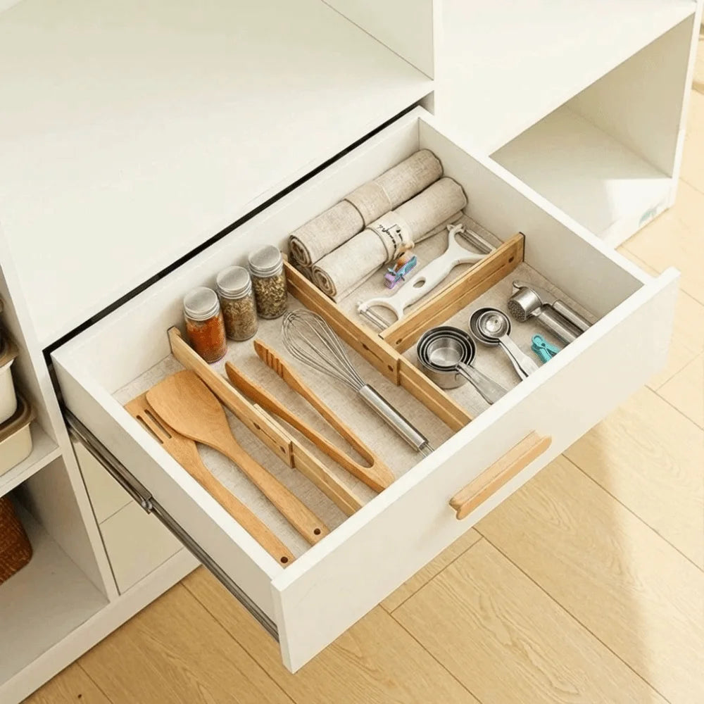 Bamboo Retractable Drawer Dividers Creative Secure Fit Adjustable Partition Board DIY Eco-Friendly Expandable Drawer Separators