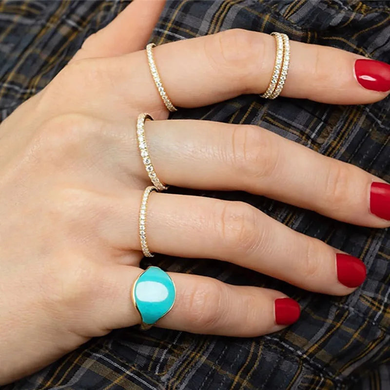 Delicate Micro Pave Zircon Rings for Women Trendy Chic Crystal Daily Dating Women'S Stackable Tiny Ring Fashion Jewelry R133