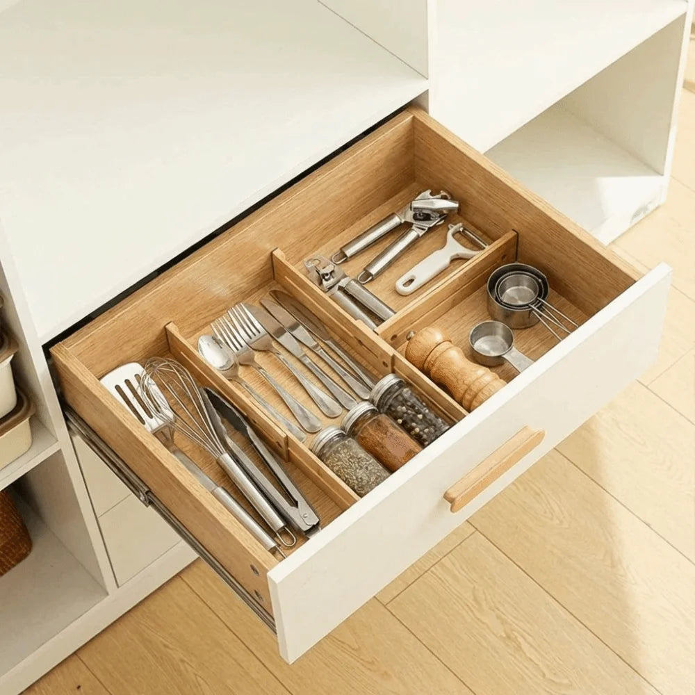Bamboo Retractable Drawer Dividers Creative Secure Fit Adjustable Partition Board DIY Eco-Friendly Expandable Drawer Separators