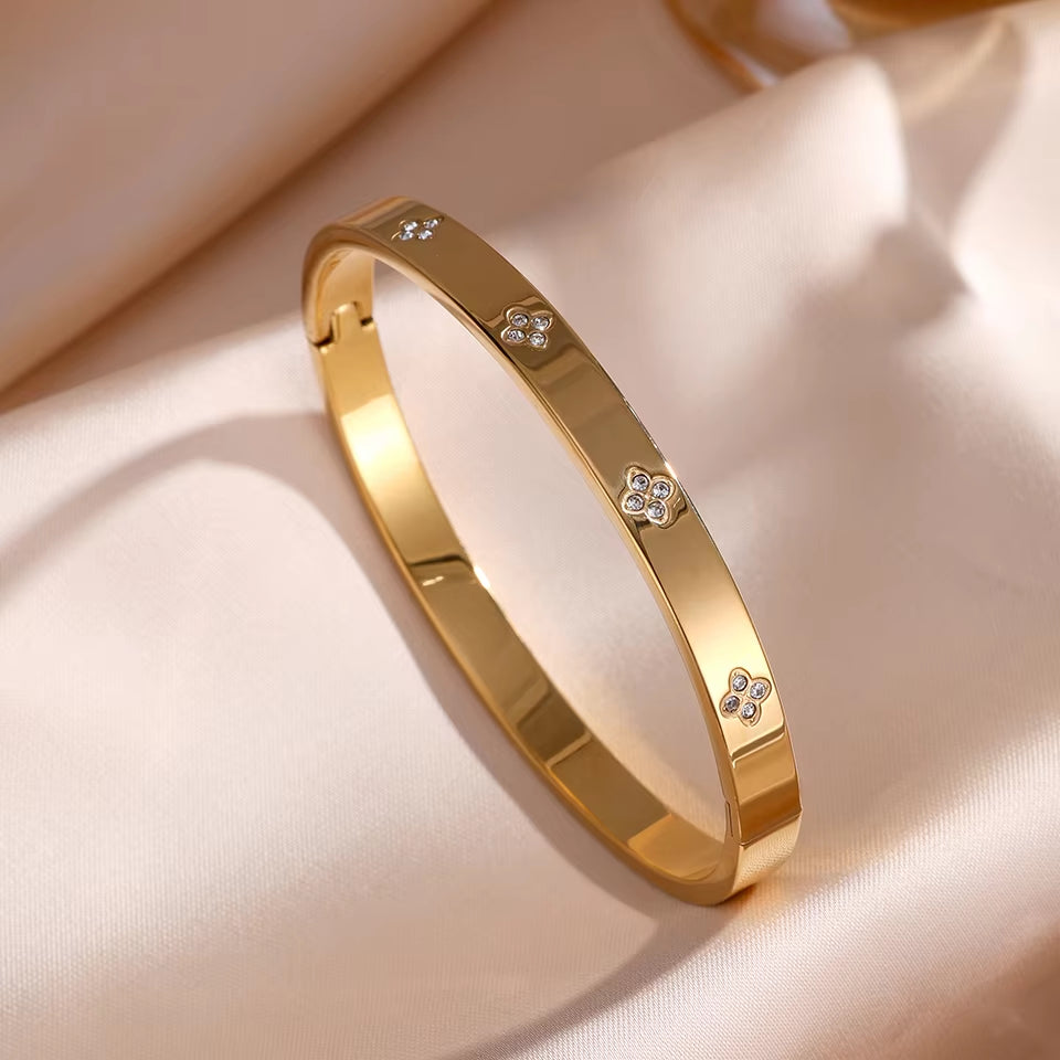 ZAKOL 5/1Pcs Sparkling Zirconia Inlaid Stainless Steel Bracelet Set for Women Stackable Bangles Fashion Non Fading Jewelry Gift