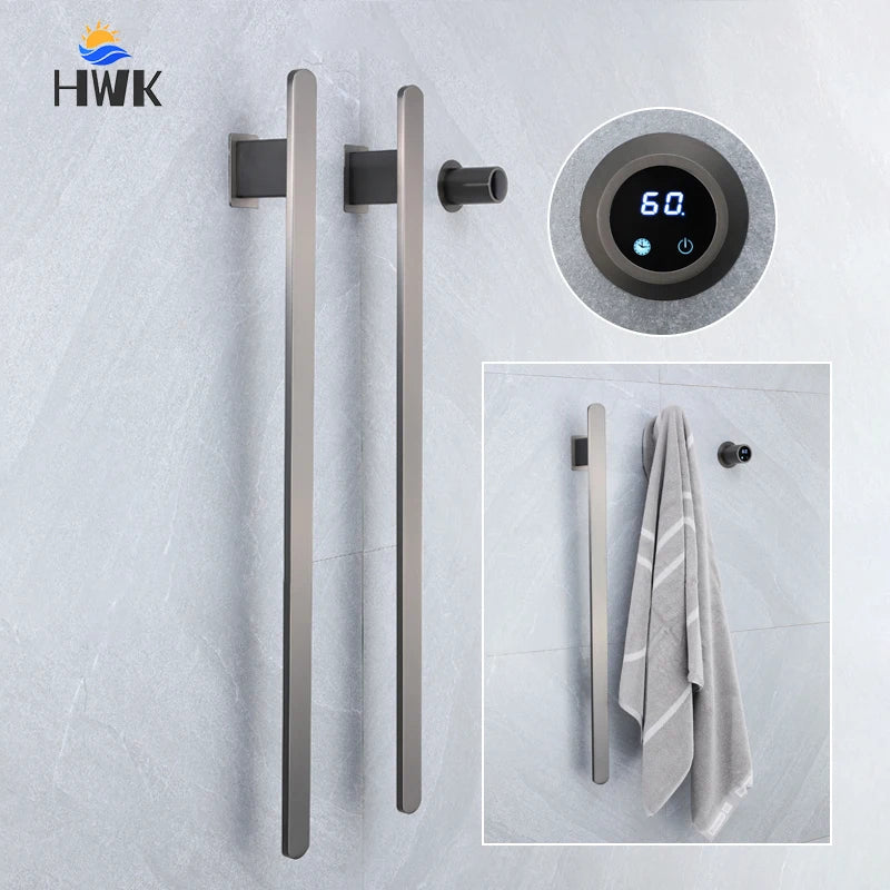 Gray Bathroom Towel Warmer Hidden Wires Electric Heated Towel Rail Temperature Time Control Bath Electric Towel Rack