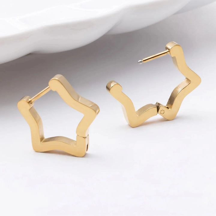 18K Gold PVD Stainless Steel Star Huggie Earrings / ERJ0009