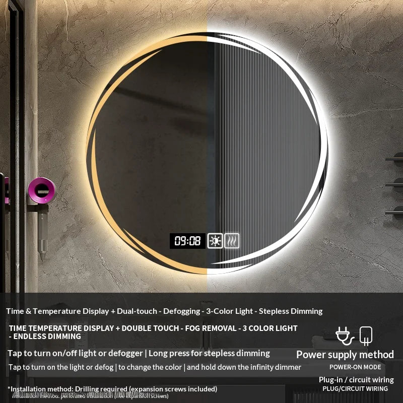Bathroom Mirror, 60Cm Circular Smart LED Mirror, anti Fog Backlit Circular Mirror, Modern Bedroom Vanity Mirror, Bathroom Mirror