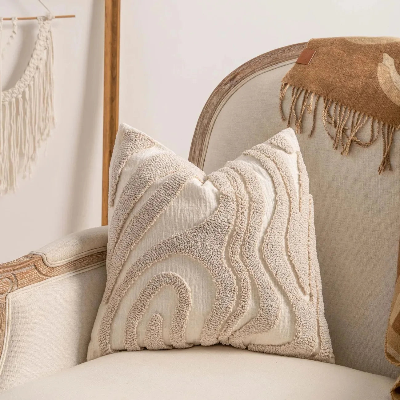 45X45 Boho Style Chenille Decorative Throw Pillow Cover Soft Geometric Lines Cushion Covers 3-Color Pillowcase Sofa Living Room