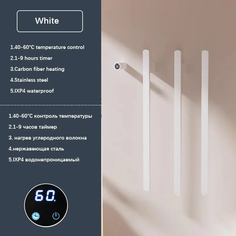 Gray Bathroom Towel Warmer Hidden Wires Electric Heated Towel Rail Temperature Time Control Bath Electric Towel Rack