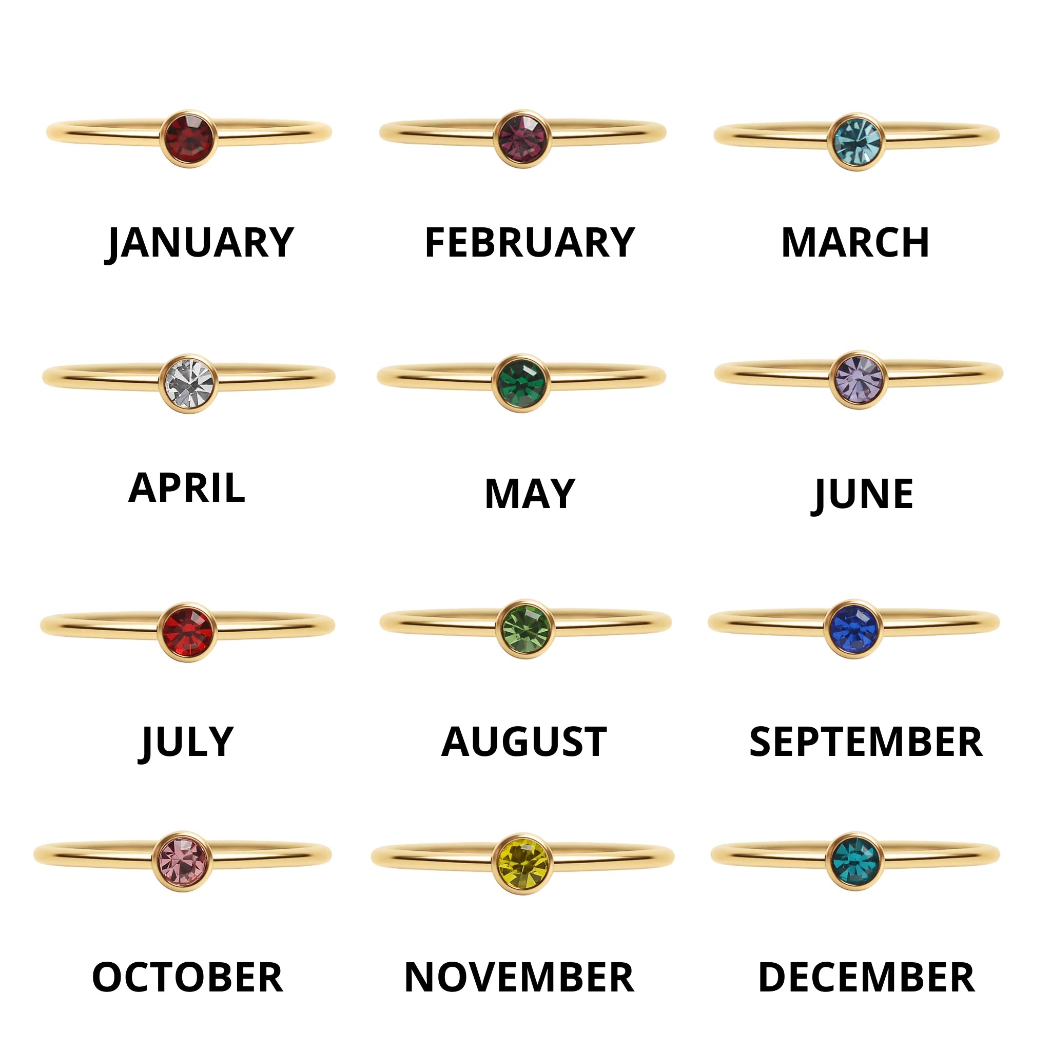18K Gold PVD Stainless Steel Birthstone Stacking Ring / ZRJ1001