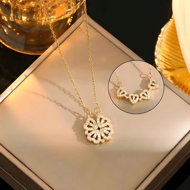 4-in-1 Clover Necklace gold layered pendant, heart clover design, minimal style, delicate jewelry