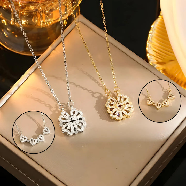 4-in-1 Clover Necklace, dainty pendant jewelry in gold and silver, minimal elegant style