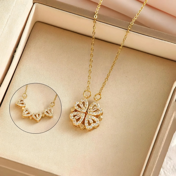 4-in-1 Clover Necklace gold pendant with crystal accents, elegant and minimal jewelry style