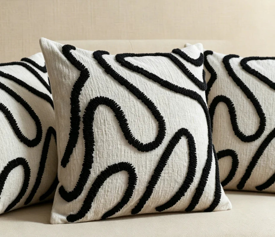 45X45 Boho Style Chenille Decorative Throw Pillow Cover Soft Geometric Lines Cushion Covers 3-Color Pillowcase Sofa Living Room