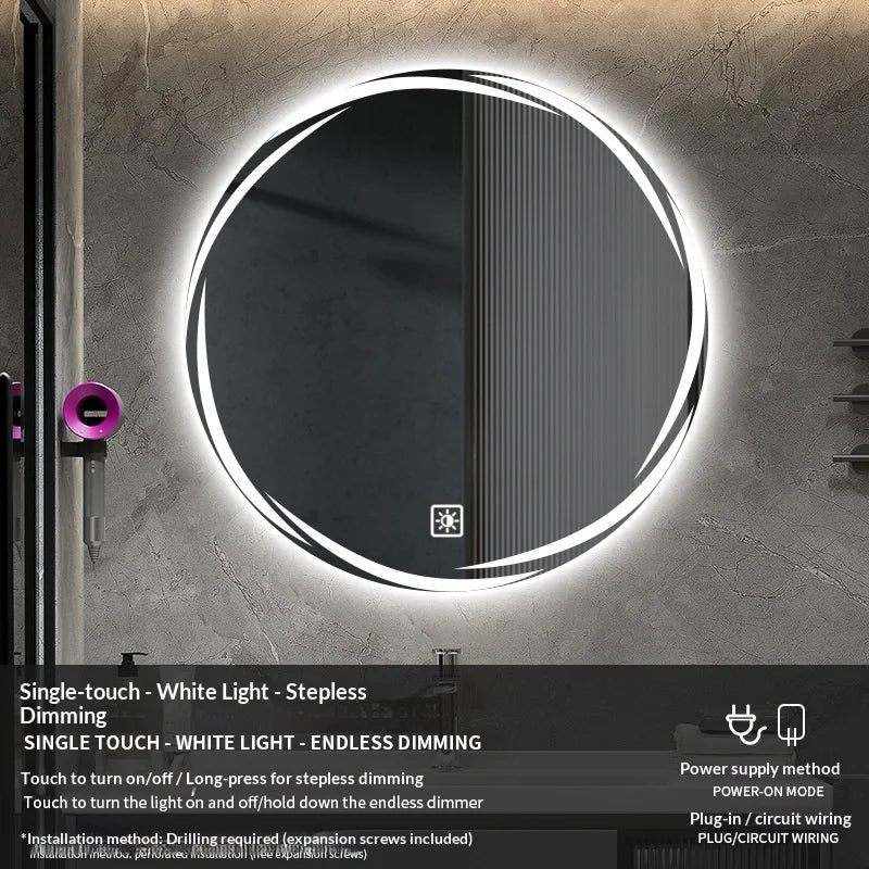 Bathroom Mirror, 60Cm Circular Smart LED Mirror, anti Fog Backlit Circular Mirror, Modern Bedroom Vanity Mirror, Bathroom Mirror