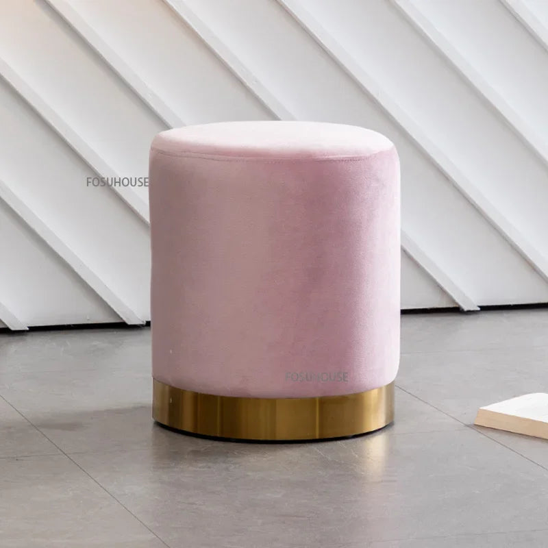 Nordic Lamb Wool Ottoman Living Room Furniture for Home Light Luxury Sofa Footstool Changing Shoe Stool Living Room round Stool