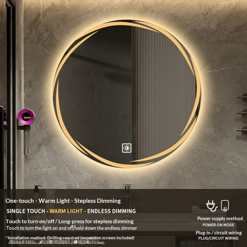 Bathroom Mirror, 60Cm Circular Smart LED Mirror, anti Fog Backlit Circular Mirror, Modern Bedroom Vanity Mirror, Bathroom Mirror