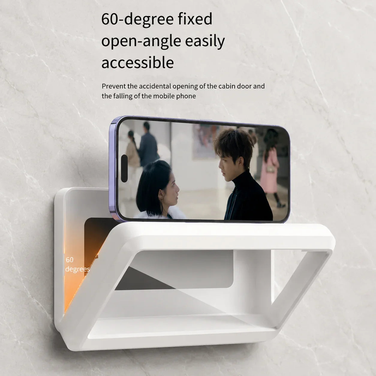 White 60-degree fixed-angle phone holder for easy access and safety