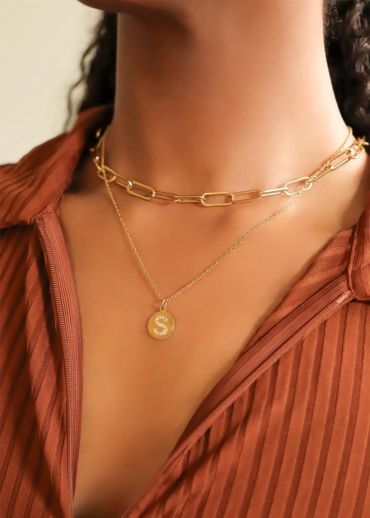 18K Gold PVD Stainless Steel Initial Pendant Necklace / SBB0283