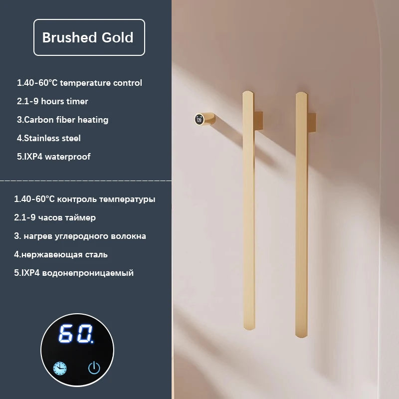 Gray Bathroom Towel Warmer Hidden Wires Electric Heated Towel Rail Temperature Time Control Bath Electric Towel Rack