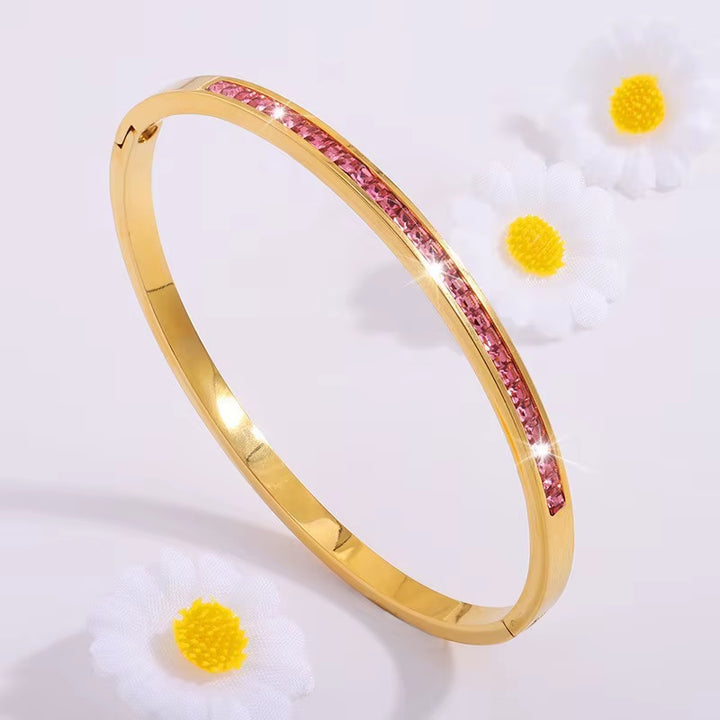 ZAKOL 5/1Pcs Sparkling Zirconia Inlaid Stainless Steel Bracelet Set for Women Stackable Bangles Fashion Non Fading Jewelry Gift