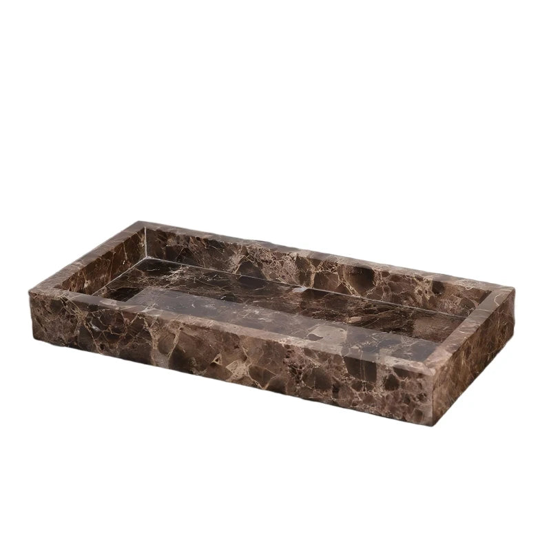 Emperador Dark Natural Marble Bathroom Accessories Luxury Soap Dispenser Soap Dish Reed Diffuser Bathroom Set