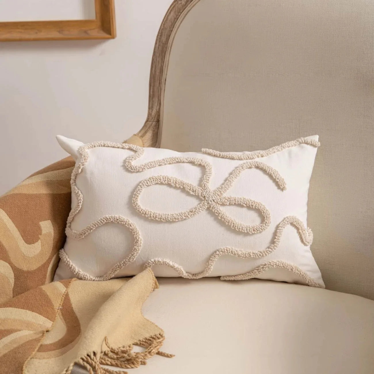 45X45 Boho Style Chenille Decorative Throw Pillow Cover Soft Geometric Lines Cushion Covers 3-Color Pillowcase Sofa Living Room