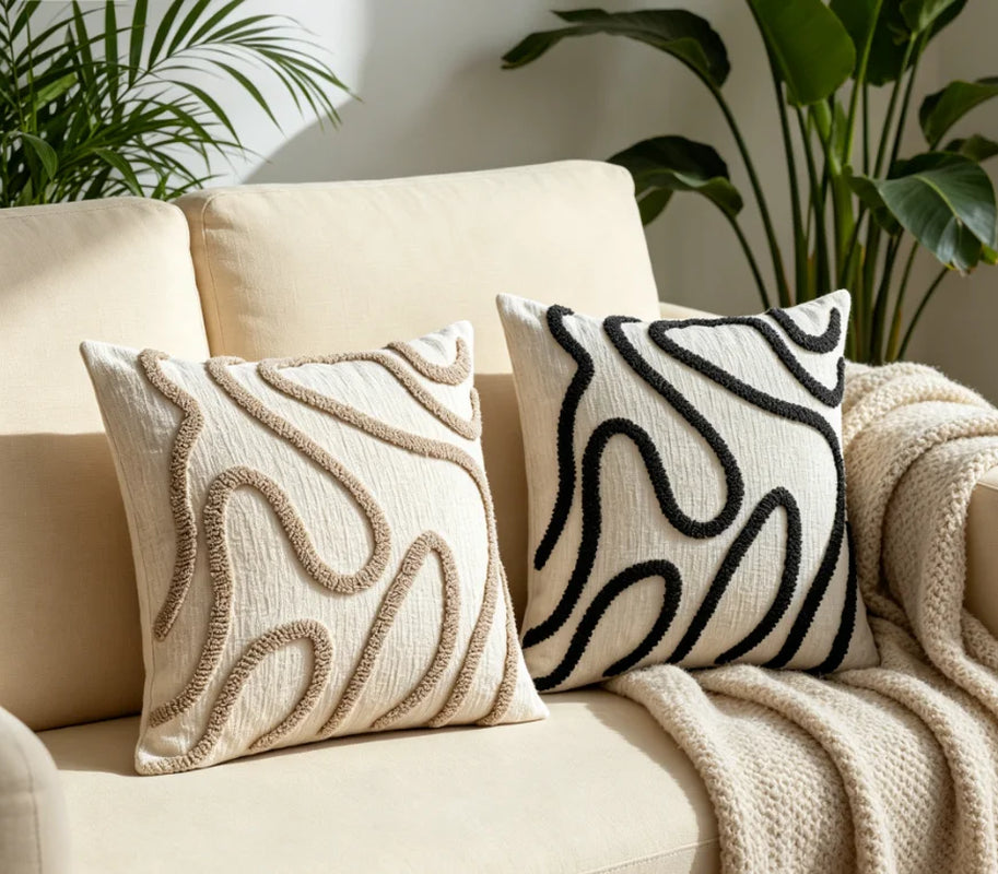 45X45 Boho Style Chenille Decorative Throw Pillow Cover Soft Geometric Lines Cushion Covers 3-Color Pillowcase Sofa Living Room