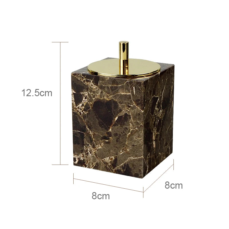 Emperador Dark Natural Marble Bathroom Accessories Luxury Soap Dispenser Soap Dish Reed Diffuser Bathroom Set