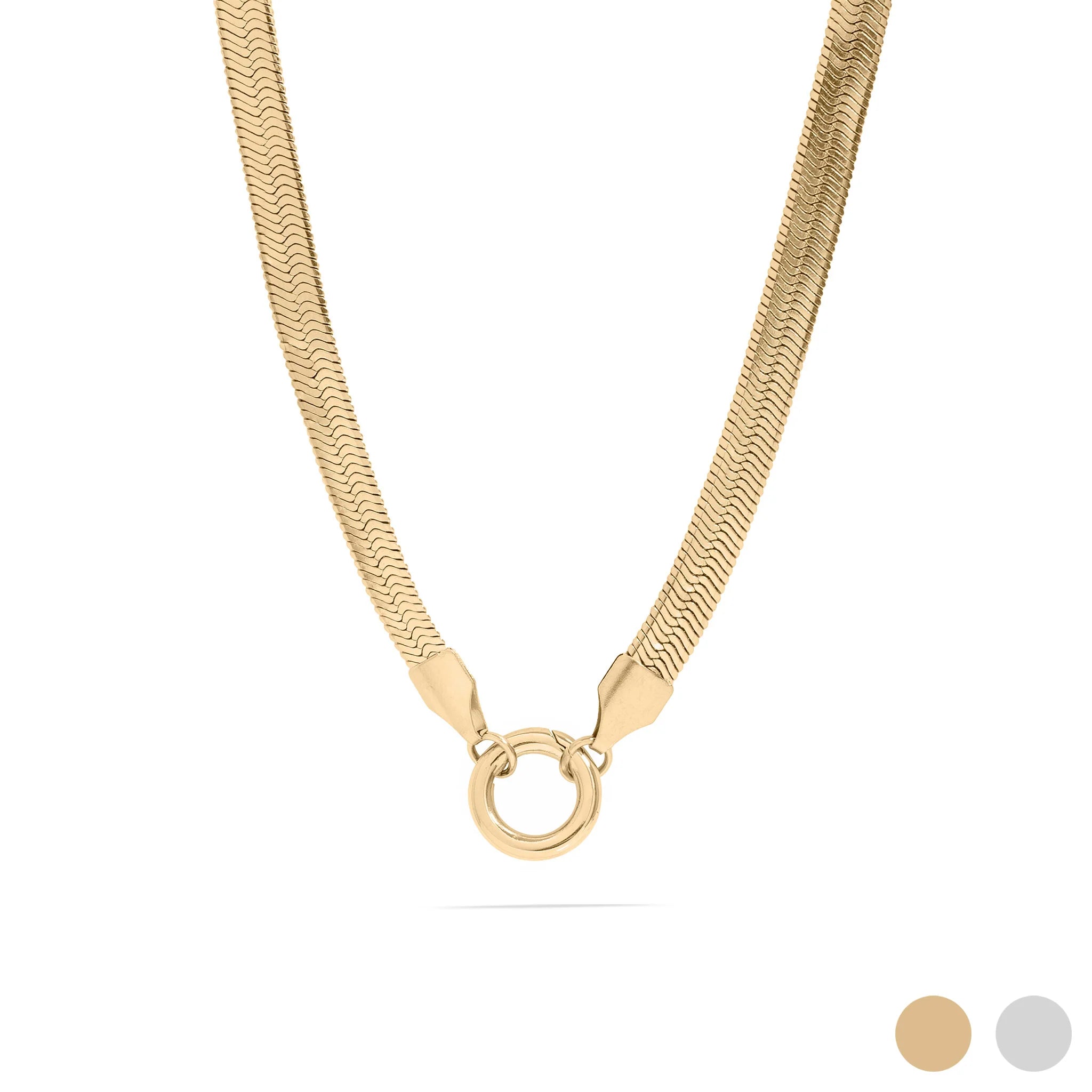 18K Gold PVD Stainless Steel Herringbone Charm Holder Necklace / CHN0101