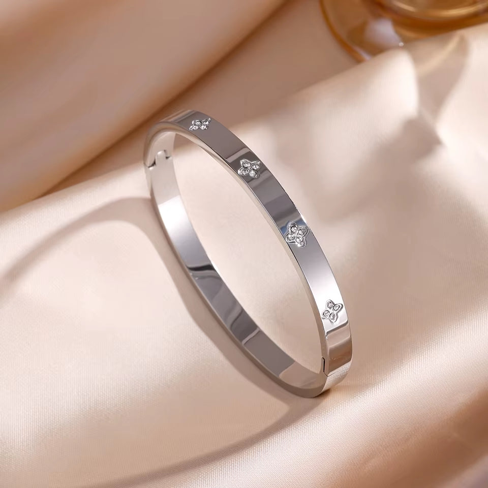 ZAKOL 5/1Pcs Sparkling Zirconia Inlaid Stainless Steel Bracelet Set for Women Stackable Bangles Fashion Non Fading Jewelry Gift