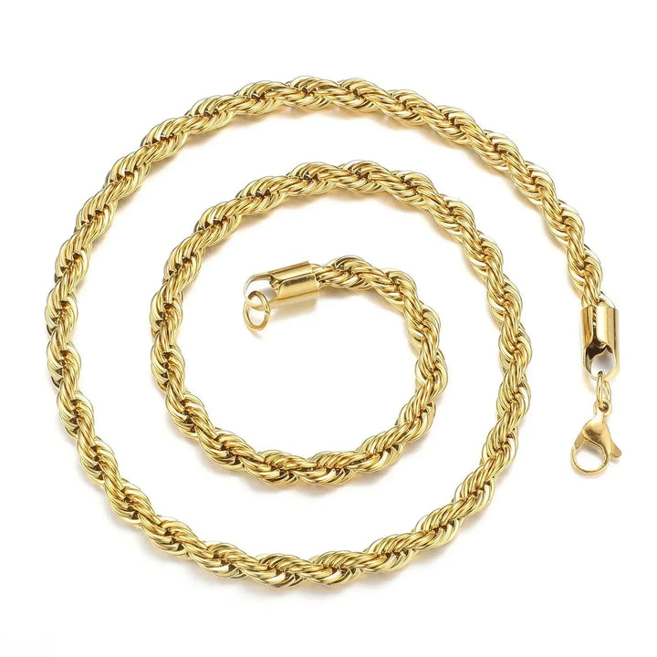2-6MM Gold Color Twisted Rope Chain Necklace Stainless Steel Never Fade Waterproof Choker for Men Women Fashion Jewelry