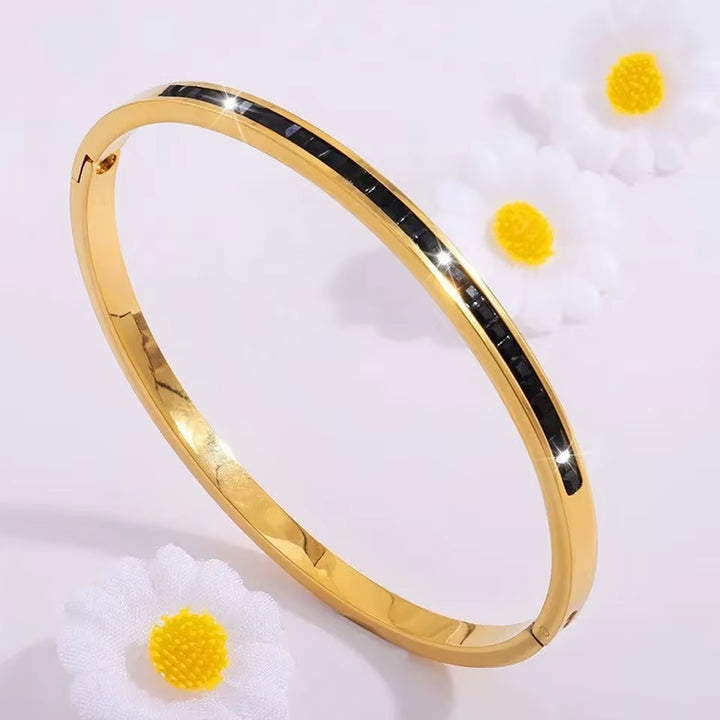 ZAKOL 5/1Pcs Sparkling Zirconia Inlaid Stainless Steel Bracelet Set for Women Stackable Bangles Fashion Non Fading Jewelry Gift