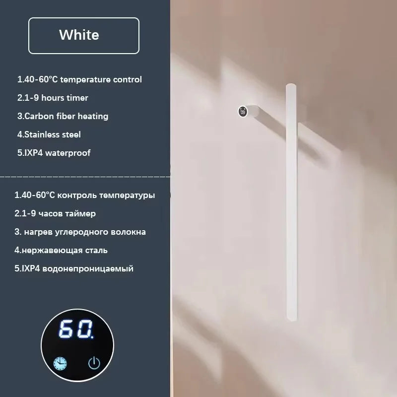 Gray Bathroom Towel Warmer Hidden Wires Electric Heated Towel Rail Temperature Time Control Bath Electric Towel Rack