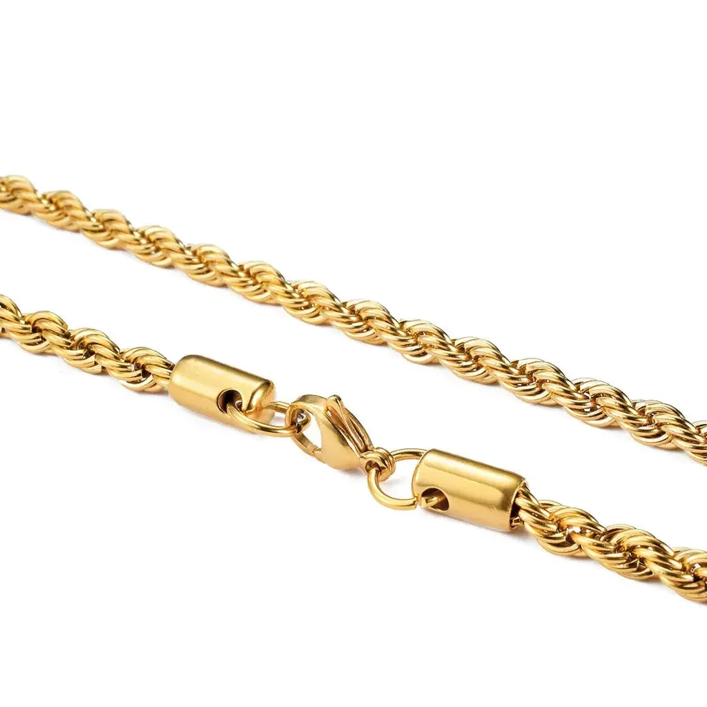 2-6MM Gold Color Twisted Rope Chain Necklace Stainless Steel Never Fade Waterproof Choker for Men Women Fashion Jewelry