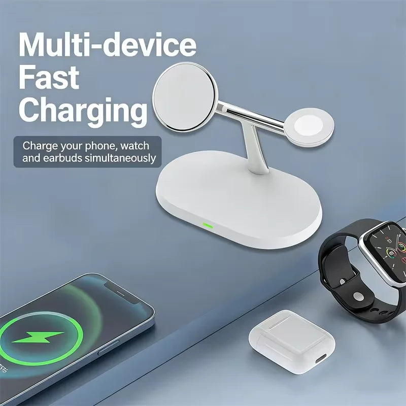 3 in 1 Magnetic Wireless Charger Stand for Magsafe Iphone 16/15/14/13/12 Apple Watch 8/7 & Airpods Pro Fast Charging Station