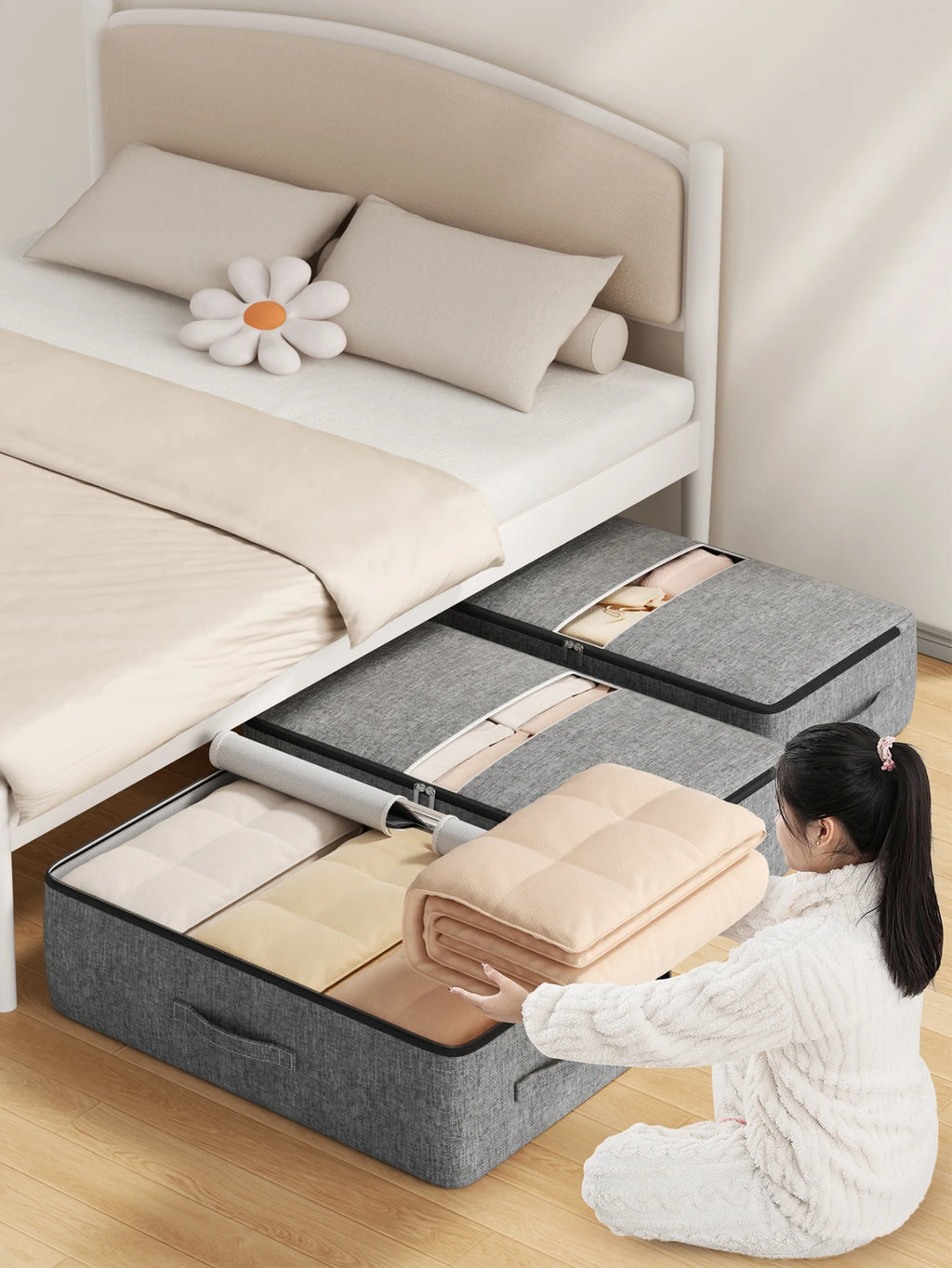 Extra-Large Capacity Underbed Clothing Storage Bag Quilt Blanket Storage Bag Foldable Pants Coat Storage Bag Wardrobe Organizer