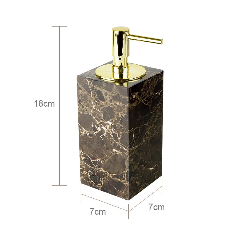 Emperador Dark Natural Marble Bathroom Accessories Luxury Soap Dispenser Soap Dish Reed Diffuser Bathroom Set