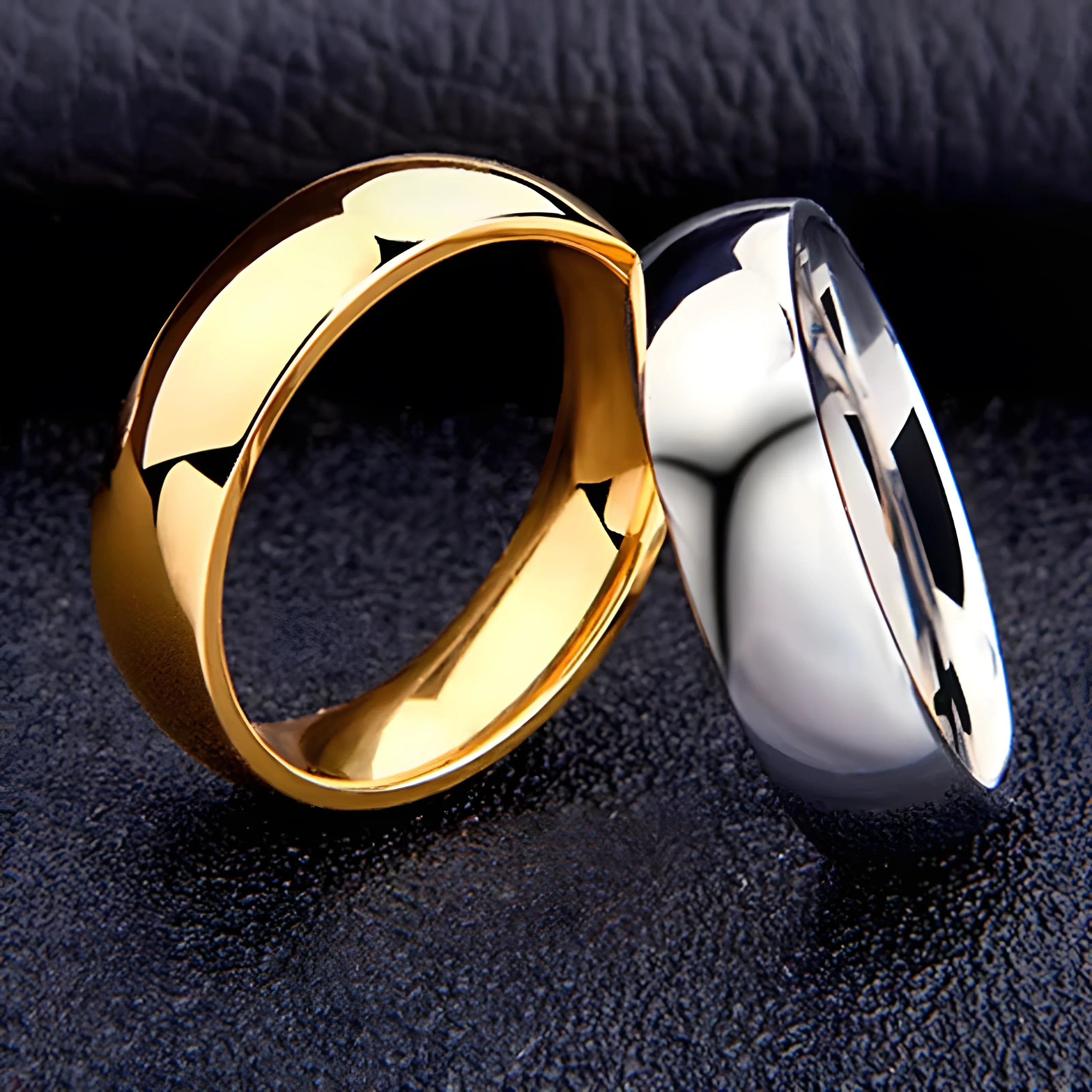 Gold and silver wedding bands, minimalist design, polished finish, timeless style
