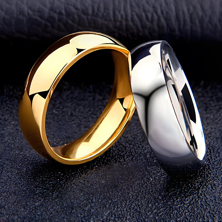 Gold and silver wedding bands, minimalist design, polished finish, timeless style