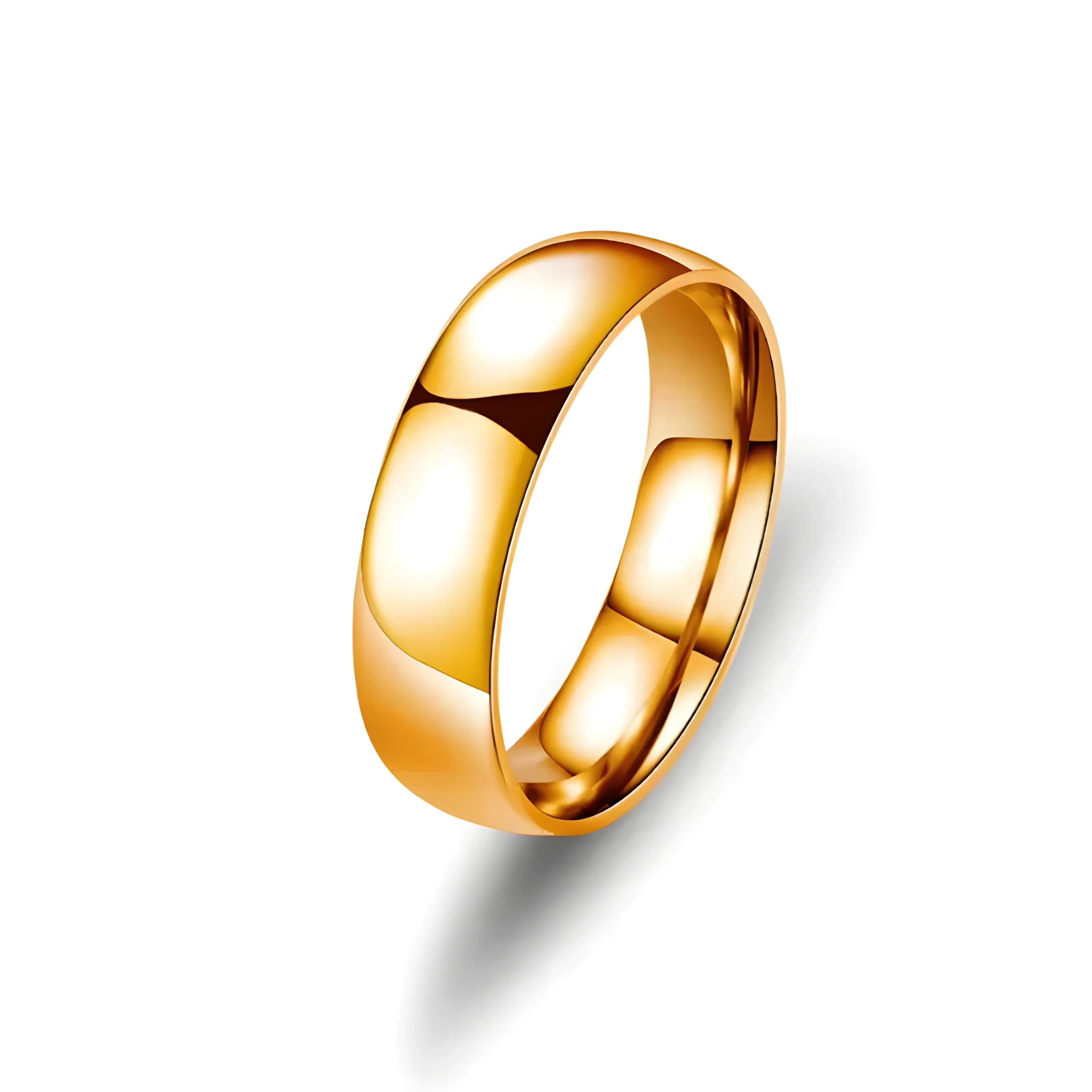 Gold wedding band with polished finish, minimalist design for everyday wear