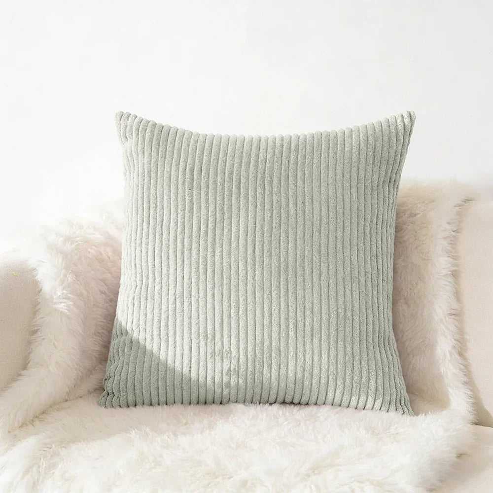 Soft sage green corduroy square pillow for cozy living room or bedroom decor