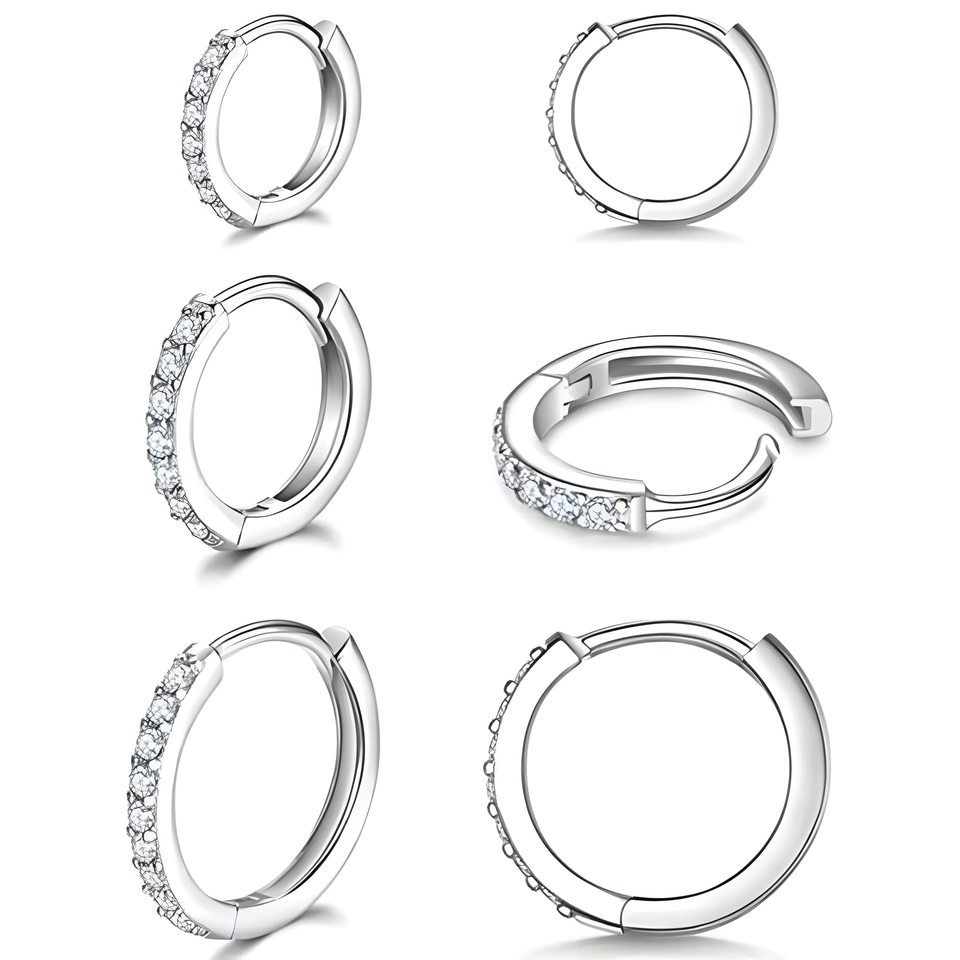 Crystal Hoop Earrings, silver-tone metal, round minimalist style with clear crystals