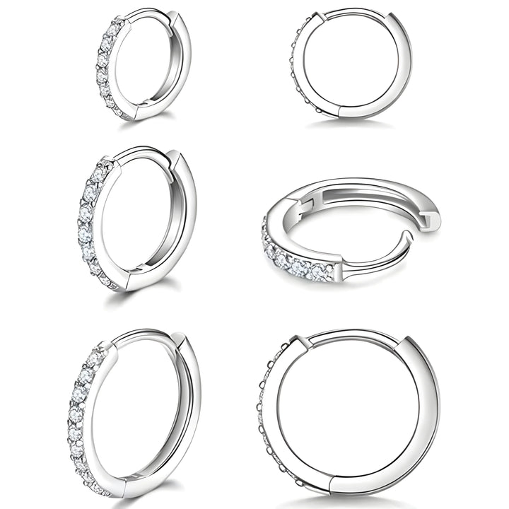Crystal Hoop Earrings, silver-tone metal, round minimalist style with clear crystals