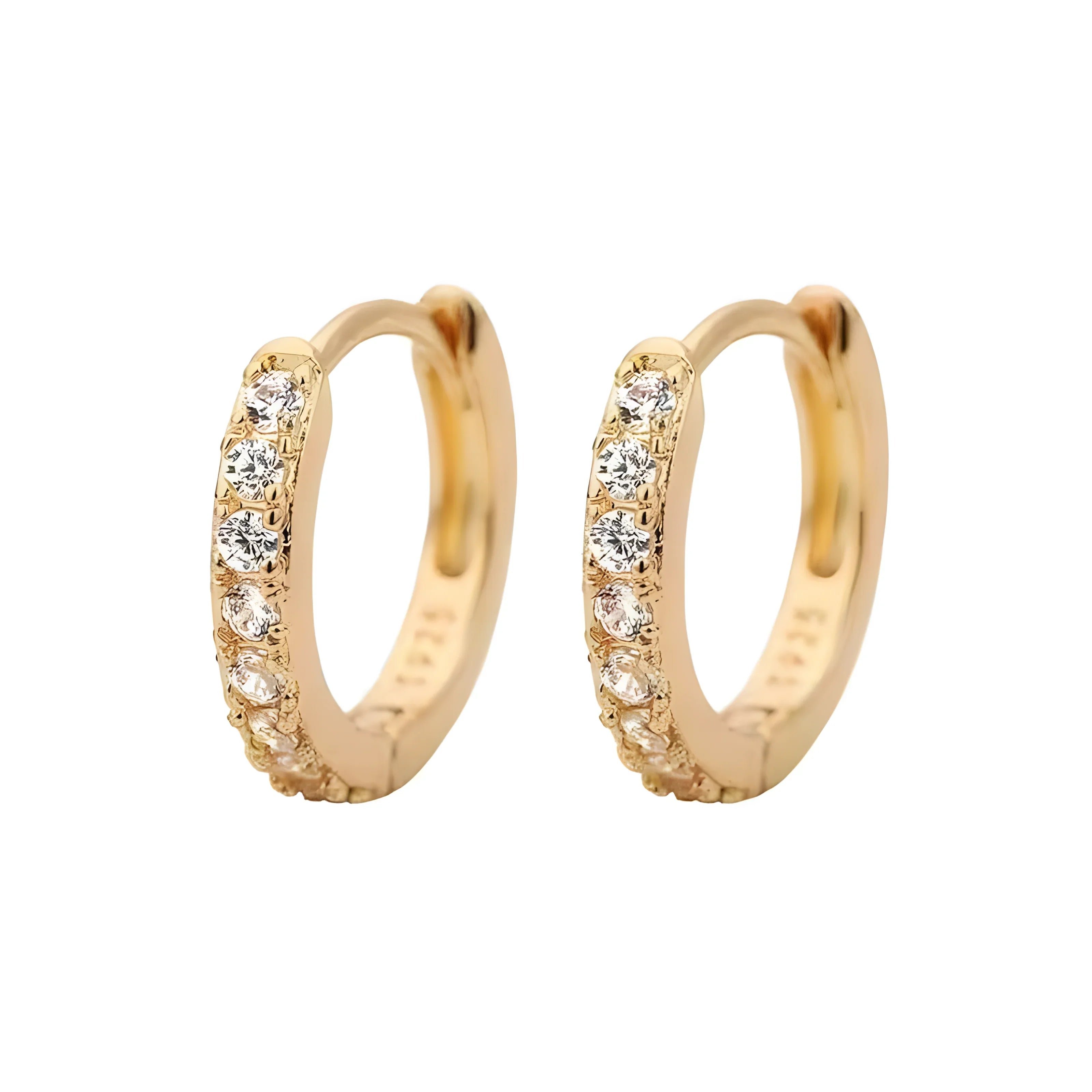 Crystal Hoop Earrings gold hoops with clear stones, minimal elegant jewelry style