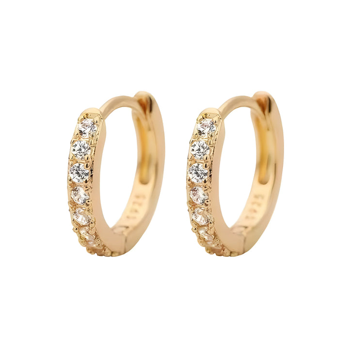 Crystal Hoop Earrings gold hoops with clear stones, minimal elegant jewelry style