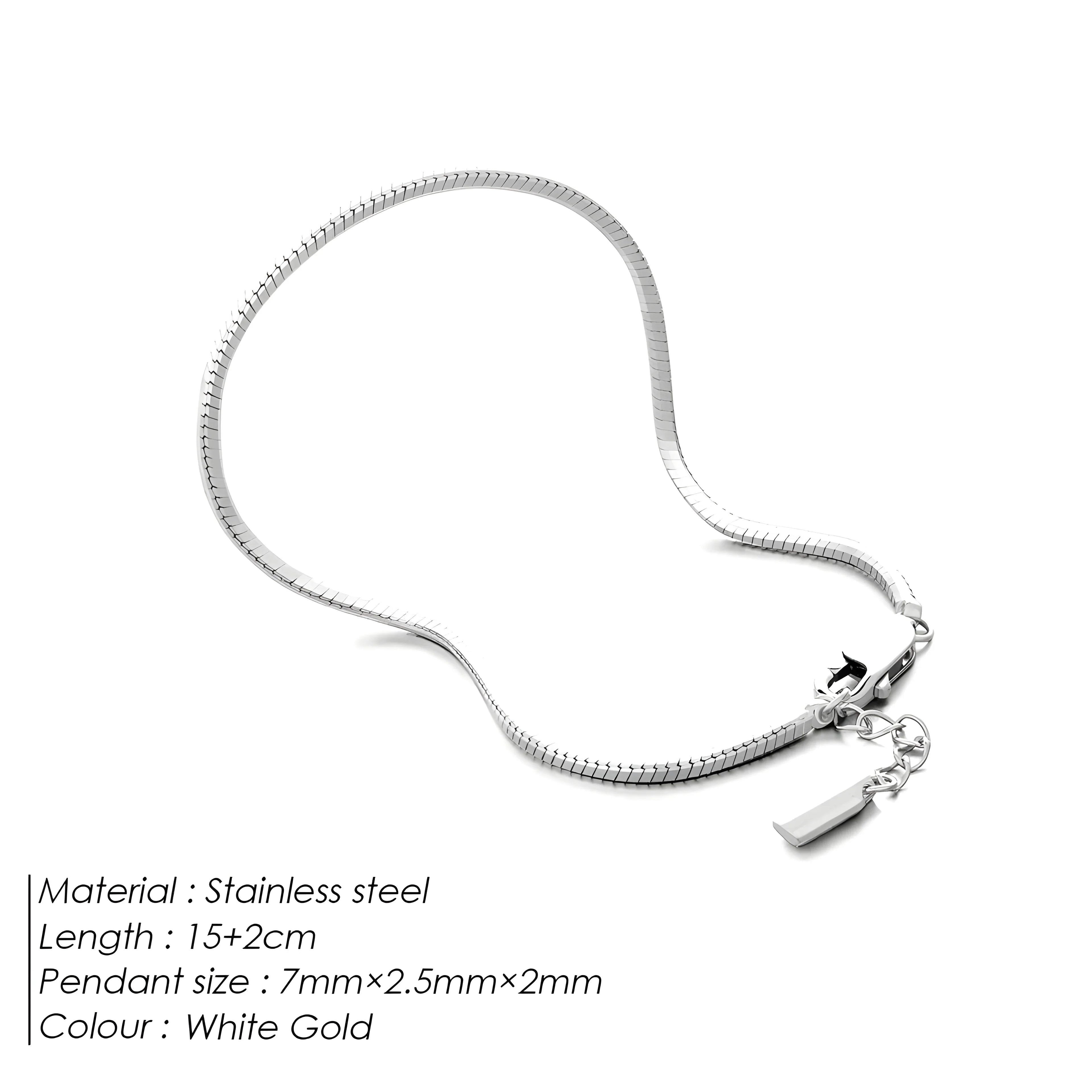 Emanco Snake Bracelet, stainless steel, white gold color, minimal flat chain style jewelry